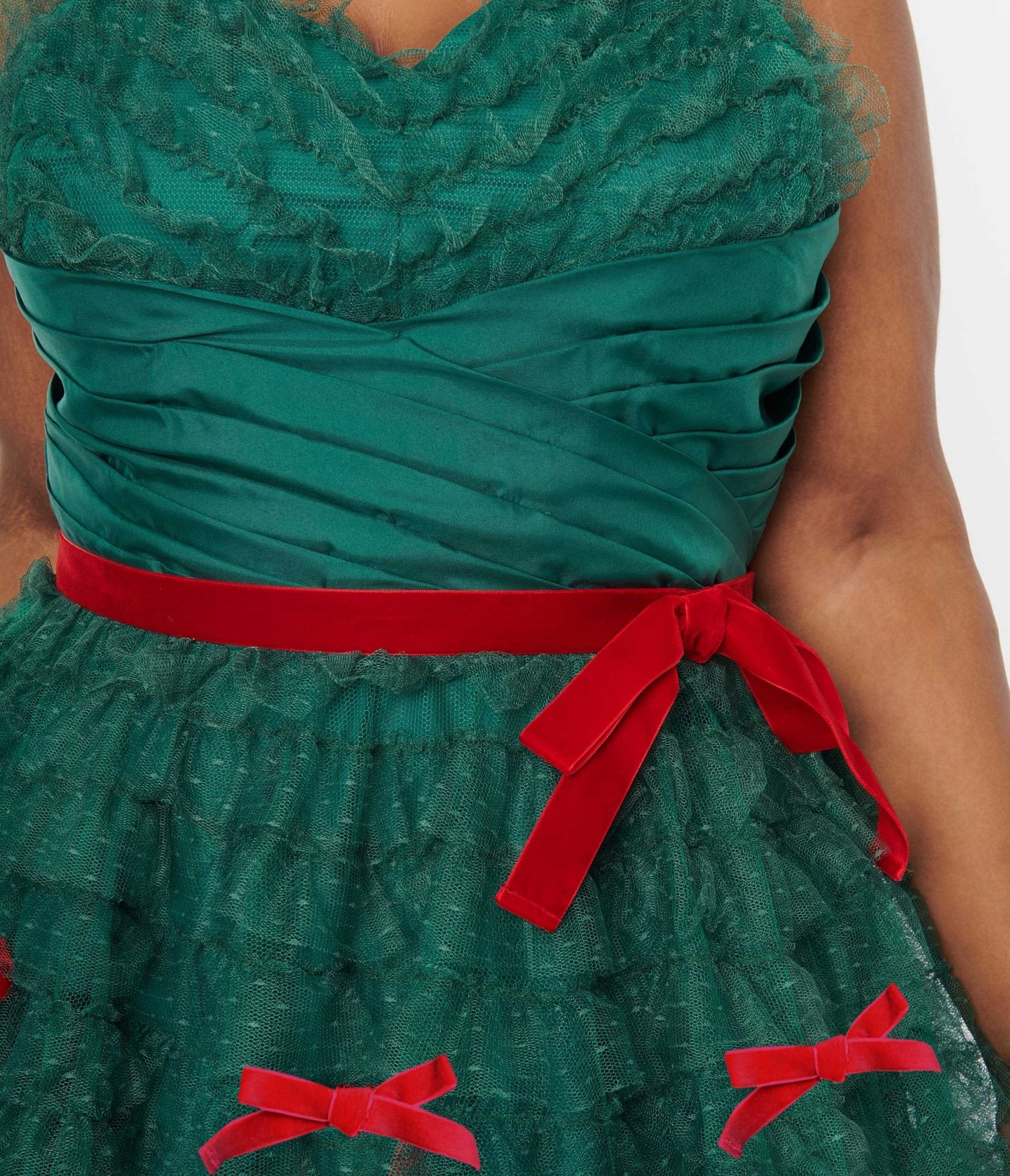 Unique Vintage Plus Size Emerald Green & Red Ribbon Tulle Cupcake Swing Dress - Unique Vintage - DRESSES, SPECIAL OCCASION