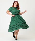 Unique Vintage Plus Size Emerald & Pumpkin Pin Cotton Swing Dress - Unique Vintage - Womens, DRESSES, SWING