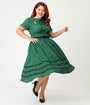 Unique Vintage Plus Size Emerald & Pumpkin Pin Cotton Swing Dress