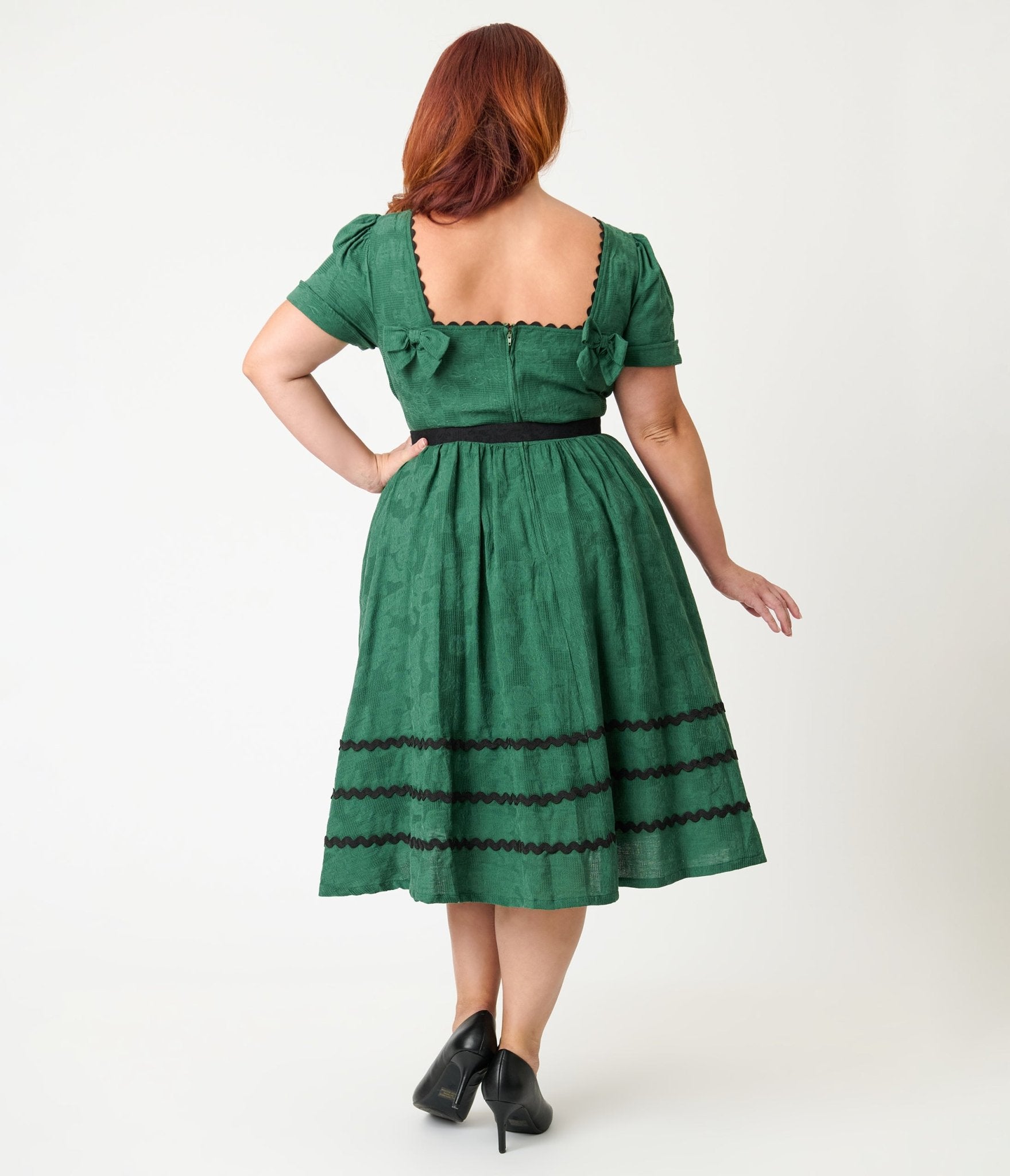 Unique Vintage Plus Size Emerald & Pumpkin Pin Cotton Swing Dress
