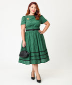 Unique Vintage Plus Size Emerald & Pumpkin Pin Cotton Swing Dress - Unique Vintage - Womens, DRESSES, SWING