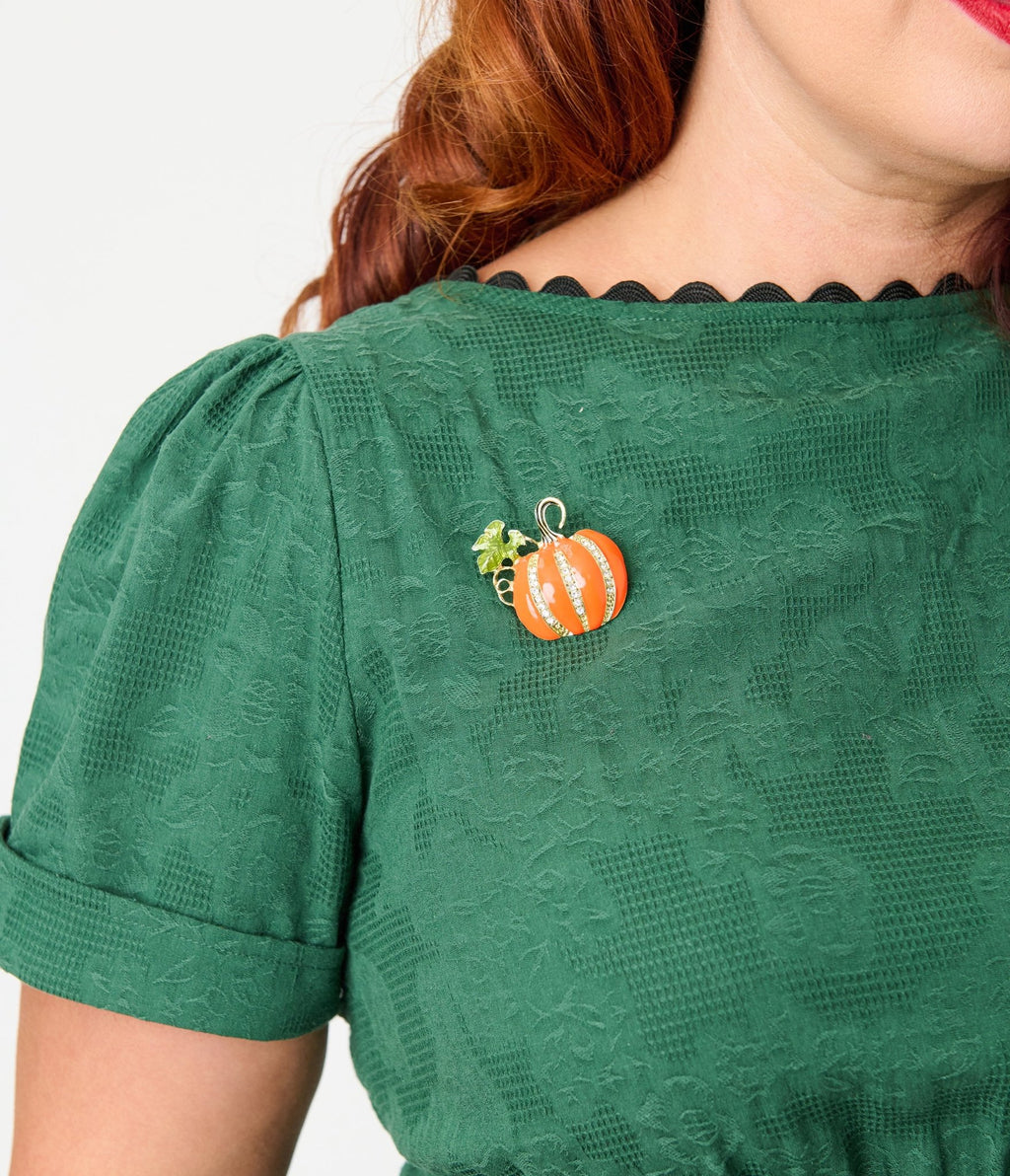 Unique Vintage Plus Size Emerald & Pumpkin Pin Cotton Swing Dress - Unique Vintage - Womens, DRESSES, SWING