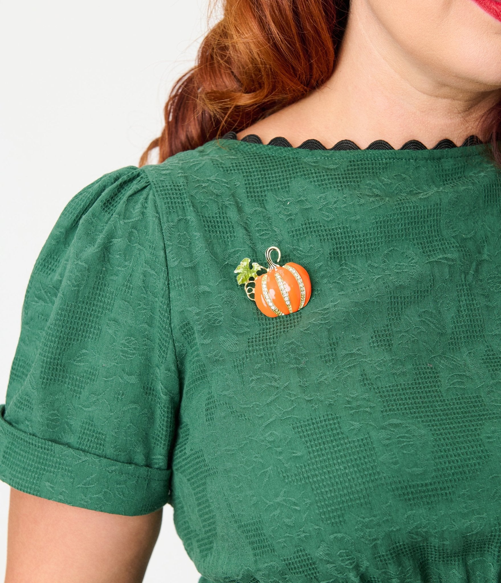 Unique Vintage Plus Size Emerald & Pumpkin Pin Cotton Swing Dress - Unique Vintage - Womens, DRESSES, SWING