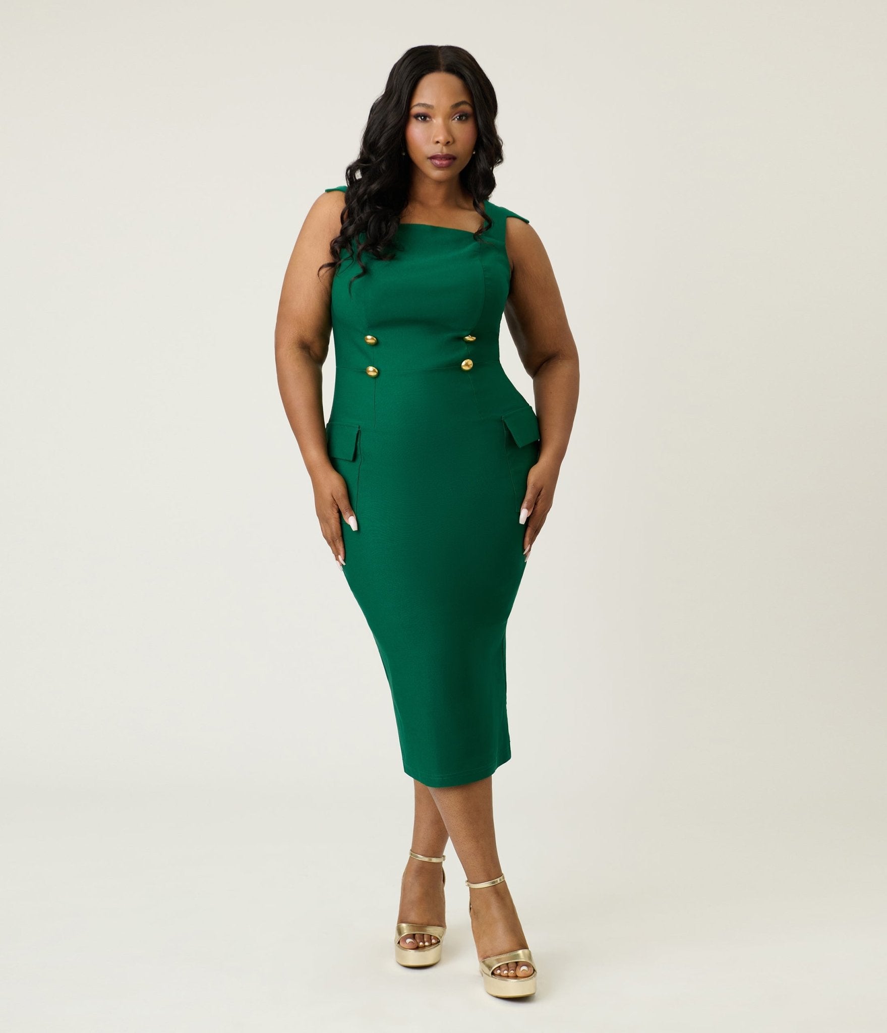 Unique Vintage Plus Size Emerald Sheath Pencil Dress - Unique Vintage - Womens, DRESSES, WIGGLE