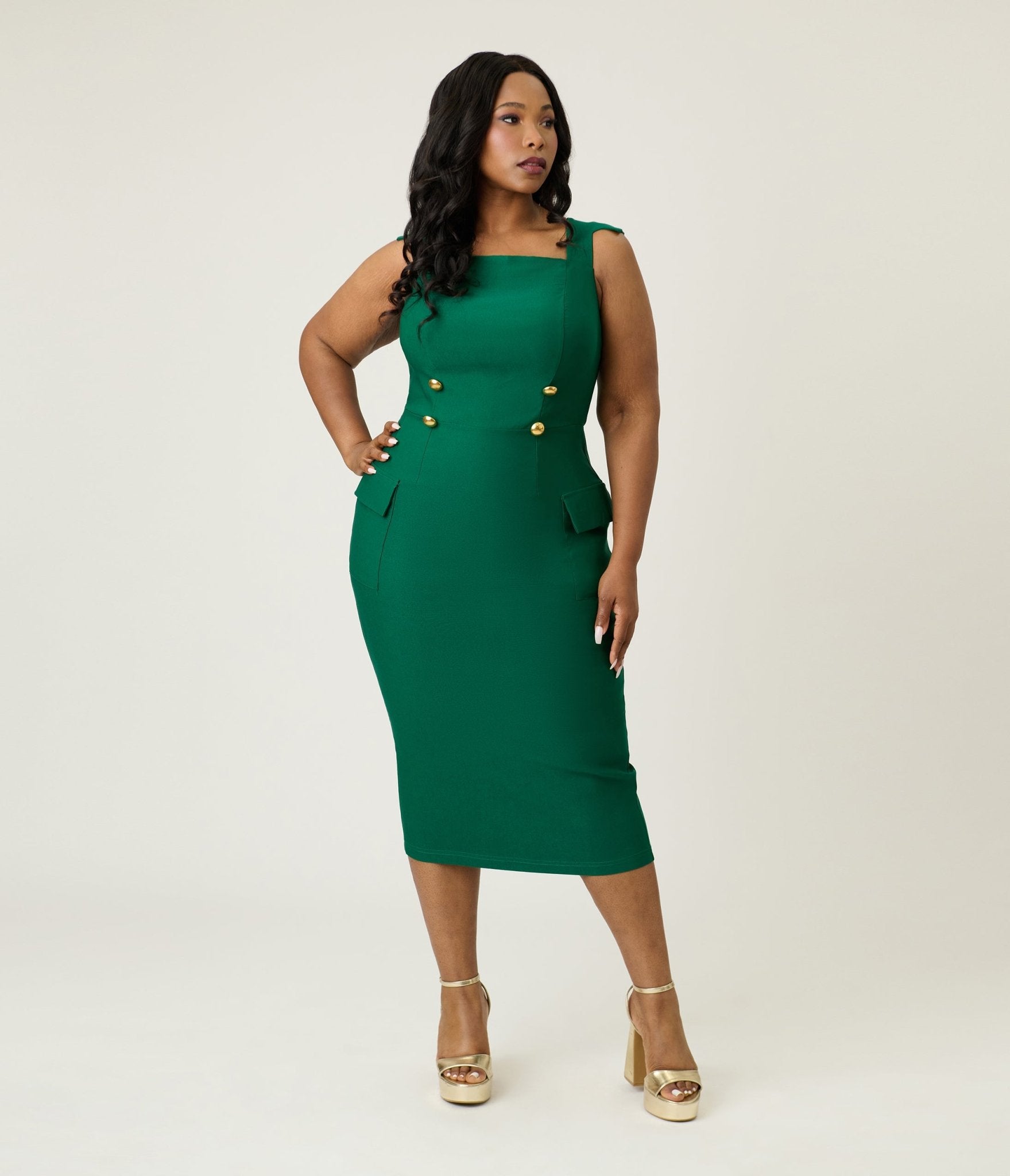 Unique Vintage Plus Size Emerald Sheath Pencil Dress - Unique Vintage - Womens, DRESSES, WIGGLE