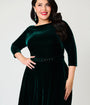 Unique Vintage Plus Size Emerald Velvet Devon Swing Dress