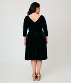 Unique Vintage Plus Size Emerald Velvet Devon Swing Dress - Unique Vintage - Swing Dresses