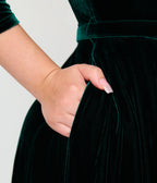Unique Vintage Plus Size Emerald Velvet Devon Swing Dress - Unique Vintage - Swing Dresses
