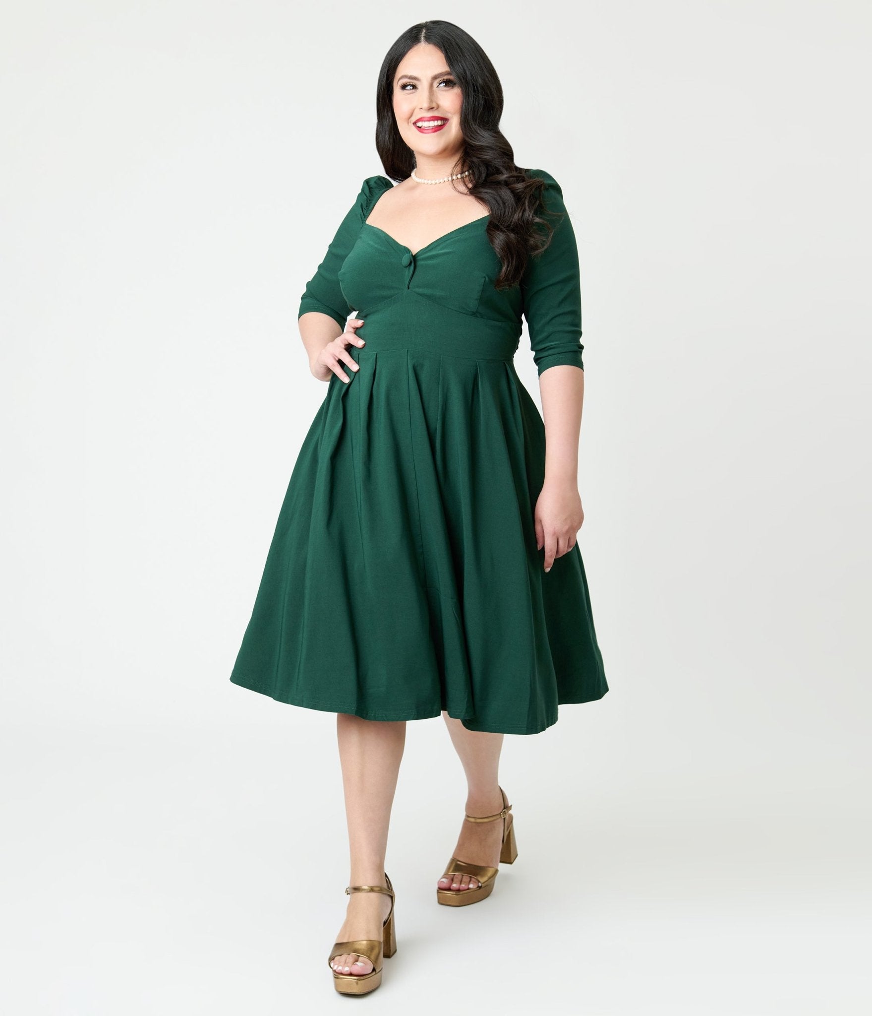 Unique Vintage Plus Size Forest Green Lamar Swing Dress - Unique Vintage - Womens, DRESSES, SWING