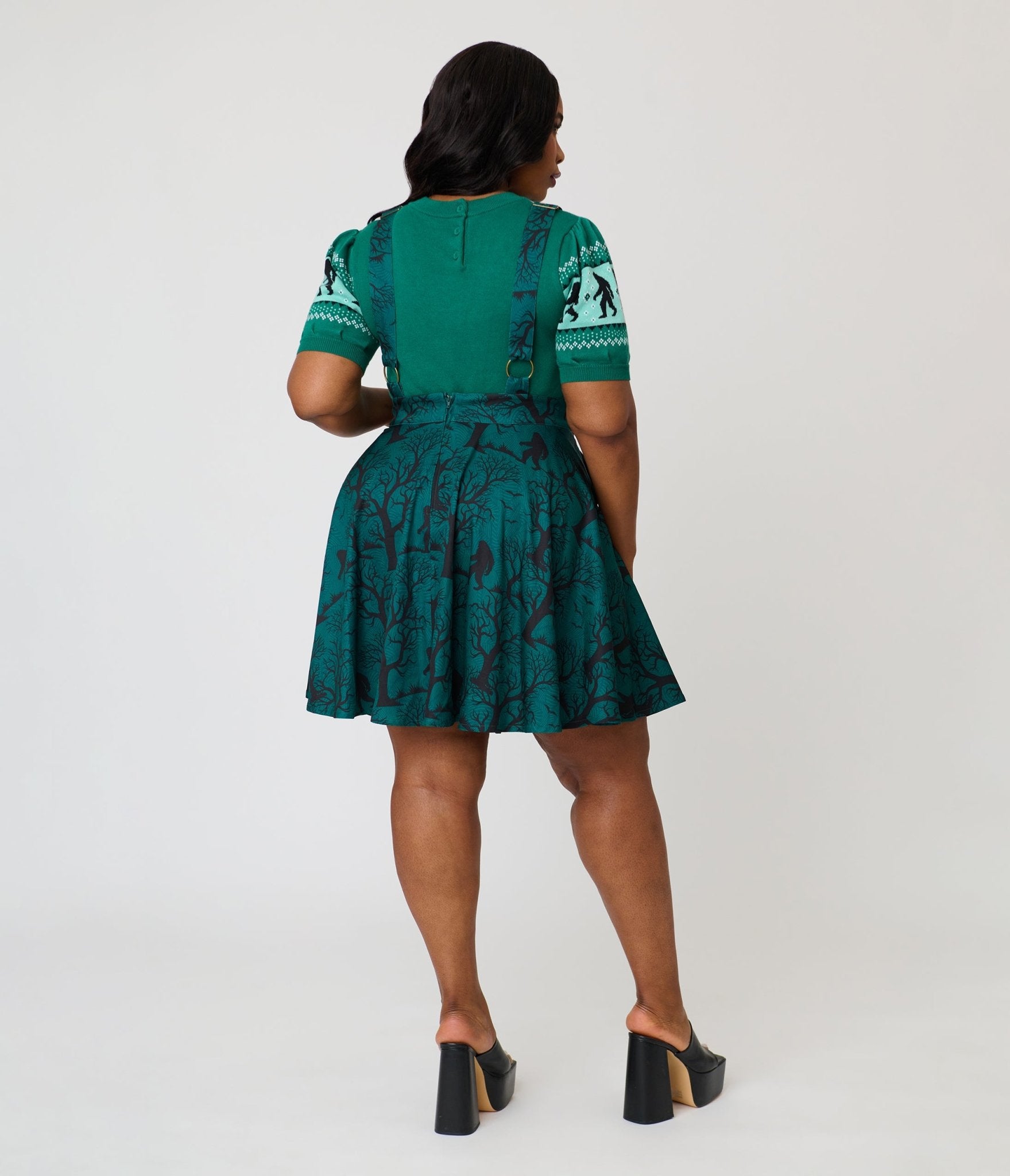 Unique Vintage Plus Size Forest Green Sasquatch Brionne Pinafore Skirt - Unique Vintage - Womens, BOTTOMS, SKIRTS