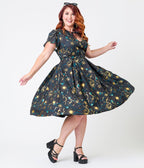Unique Vintage Plus Size Gold Foil Celestial Dahlia Swing Dress - Unique Vintage - Womens, DRESSES, SWING