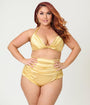 Unique Vintage Plus Size Gold Shimmer Monroe Halter Swim Top