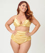 Unique Vintage Plus Size Gold Shimmer Monroe High Waist Bikini Bottom