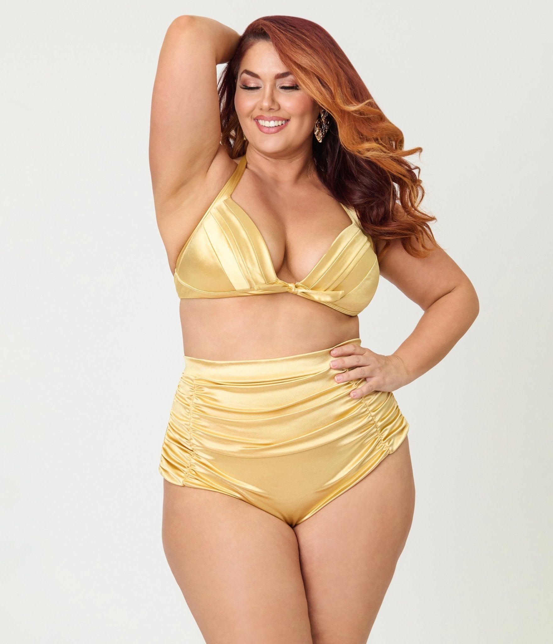 Unique Vintage Plus Size Gold Shimmer Monroe High Waist Bikini Bottom - Unique Vintage - Womens, SWIM, BOTTOM