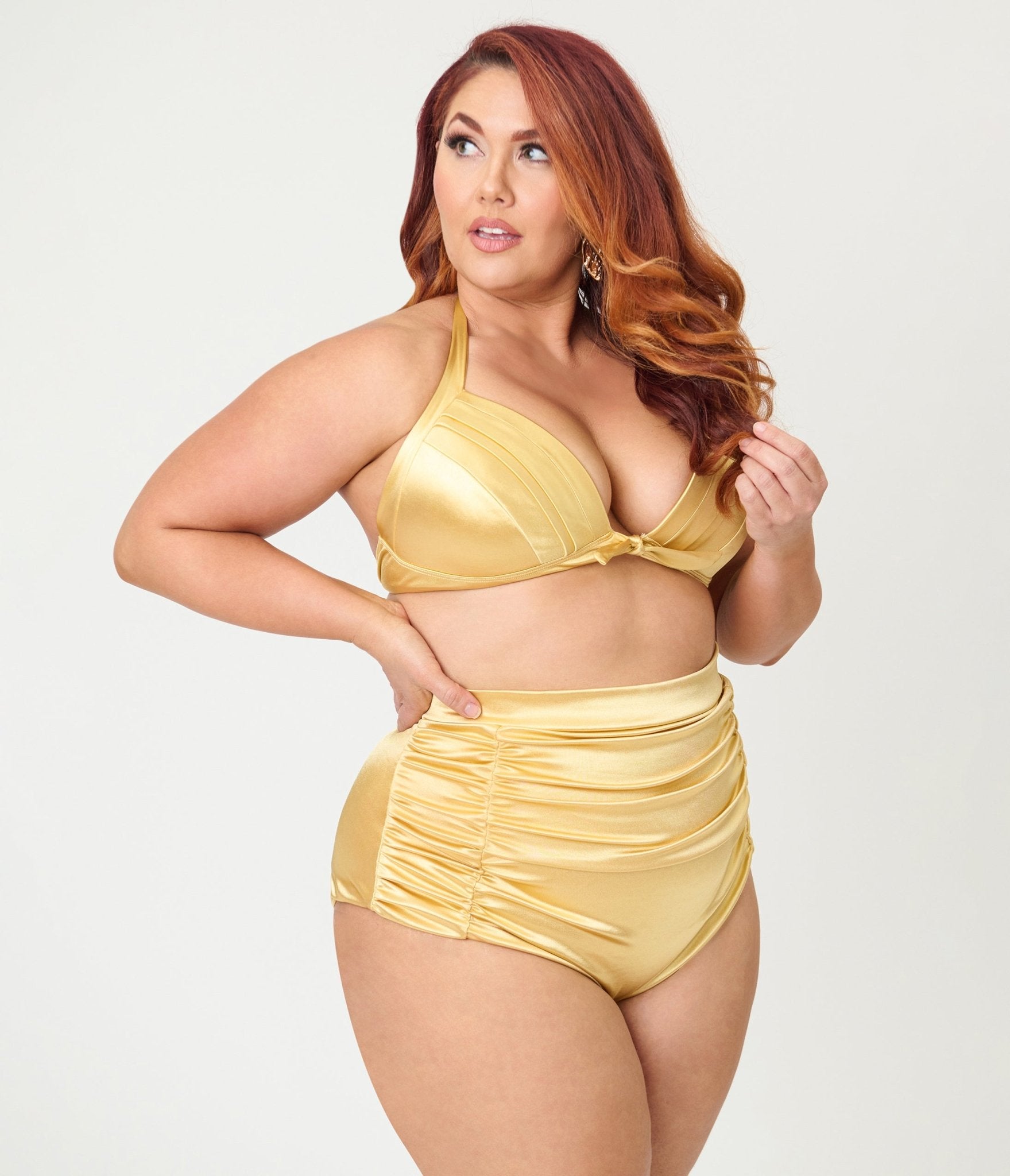 Unique Vintage Plus Size Gold Shimmer Monroe High Waist Bikini Bottom - Unique Vintage - Womens, SWIM, BOTTOM