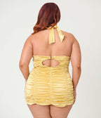Unique Vintage Plus Size Gold Tricot Mansfield Halter One Piece Swimsuit - Unique Vintage - Womens, SWIM, 1 PC