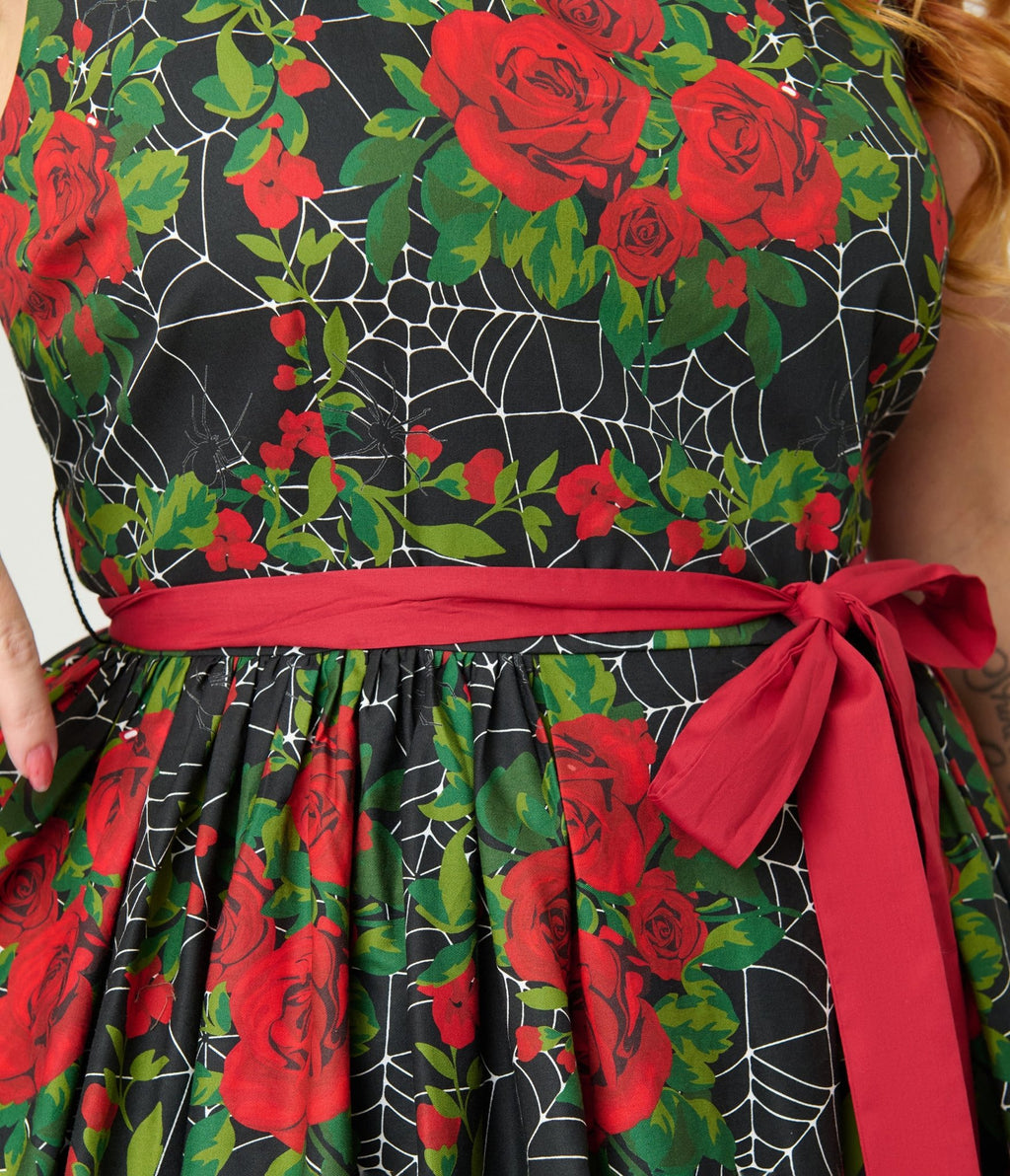 Unique Vintage Plus Size Gothic Roses Sleeveless Cotton Swing Dress - Unique Vintage - Womens, DRESSES, SWING