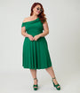 Unique Vintage Plus Size Green Asymmetrical Neck Swing Dress