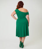 Unique Vintage Plus Size Green Asymmetrical Neck Swing Dress - Unique Vintage - Womens, DRESSES, SWING