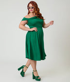 Unique Vintage Plus Size Green Asymmetrical Neck Swing Dress - Unique Vintage - Womens, DRESSES, SWING