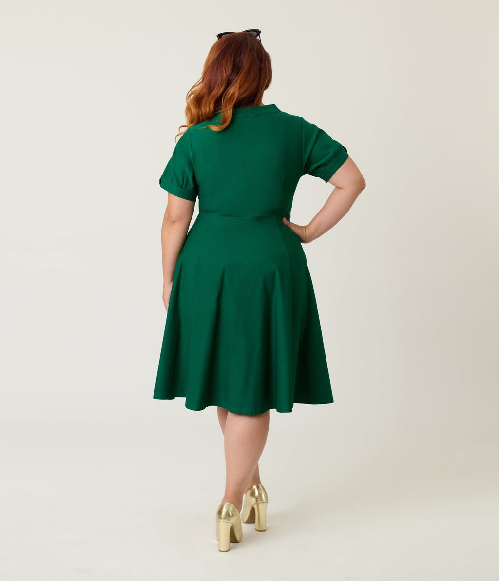 Unique Vintage Plus Size Green Button Swing Dress - Unique Vintage - Womens, DRESSES, SWING
