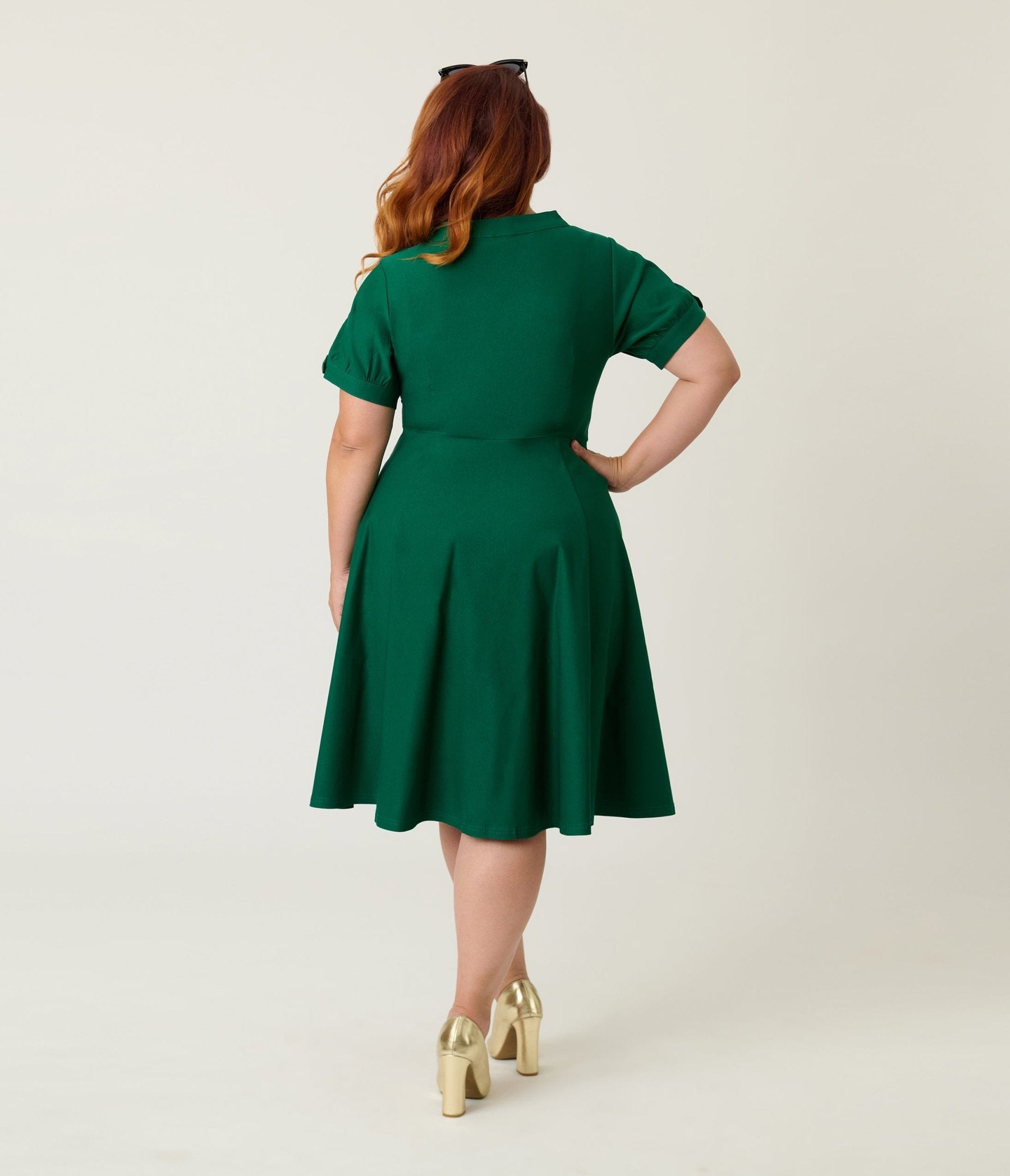Unique Vintage Plus Size Green Button Swing Dress - Unique Vintage - Womens, DRESSES, SWING