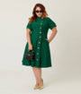 Unique Vintage Plus Size Green Button Swing Dress