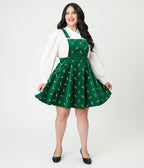 Unique Vintage Plus Size Green & Candy Cane Stamp Brionne Pinafore Skirt - Unique Vintage - Womens, BOTTOMS, SKIRTS