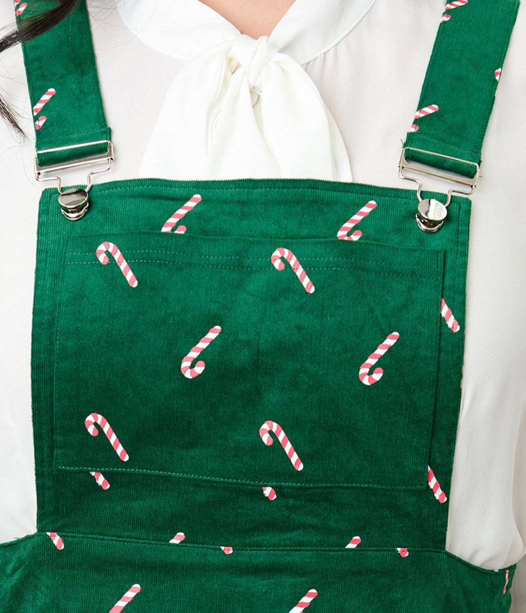 Unique Vintage Plus Size Green & Candy Cane Stamp Brionne Pinafore Skirt - Unique Vintage - Womens, BOTTOMS, SKIRTS