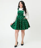 Unique Vintage Plus Size Green & Candy Cane Stamp Brionne Pinafore Skirt - Unique Vintage - Womens, BOTTOMS, SKIRTS