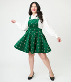 Unique Vintage Plus Size Green & Candy Cane Stamp Brionne Pinafore Skirt - Unique Vintage - Womens, BOTTOMS, SKIRTS