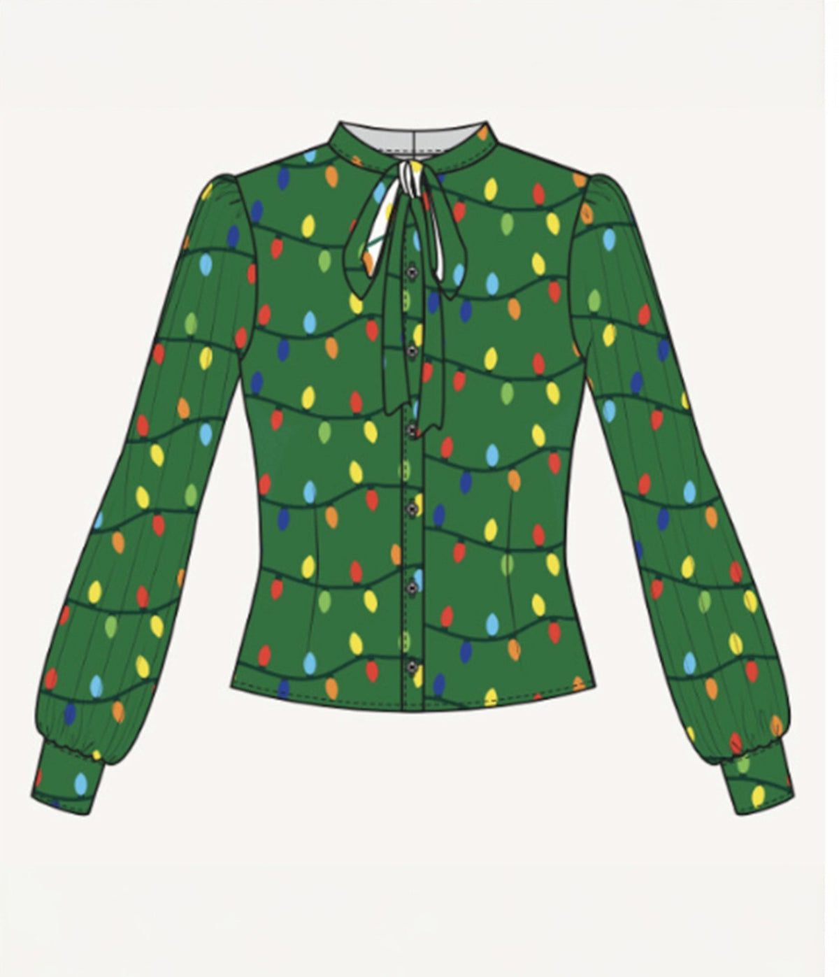 Unique Vintage Plus Size Green Christmas Lights Neck Tie Gwen Blouse - Unique Vintage -
