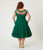 Unique Vintage Plus Size Green Diamond Cable Swing Dress - Unique Vintage - Womens, DRESSES, SWING