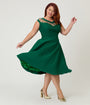 Unique Vintage Plus Size Green Diamond Cable Swing Dress