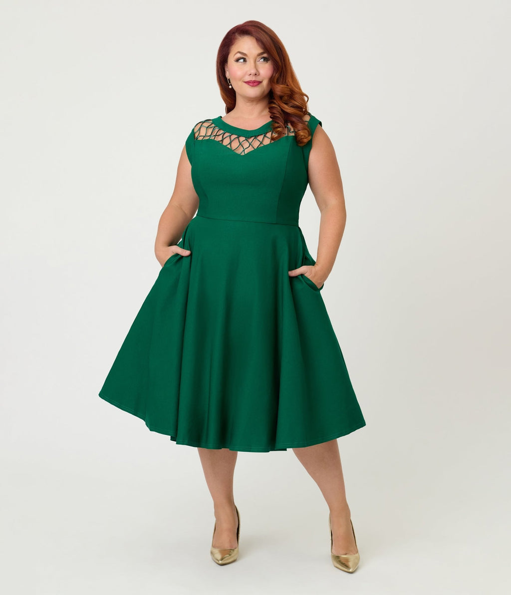 Unique Vintage Plus Size Green Diamond Cable Swing Dress - Unique Vintage - Womens, DRESSES, SWING