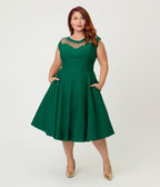 Unique Vintage Plus Size Green Diamond Cable Swing Dress - Unique Vintage - Womens, DRESSES, SWING