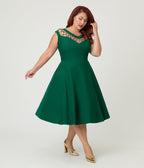 Unique Vintage Plus Size Green Diamond Cable Swing Dress - Unique Vintage - Womens, DRESSES, SWING