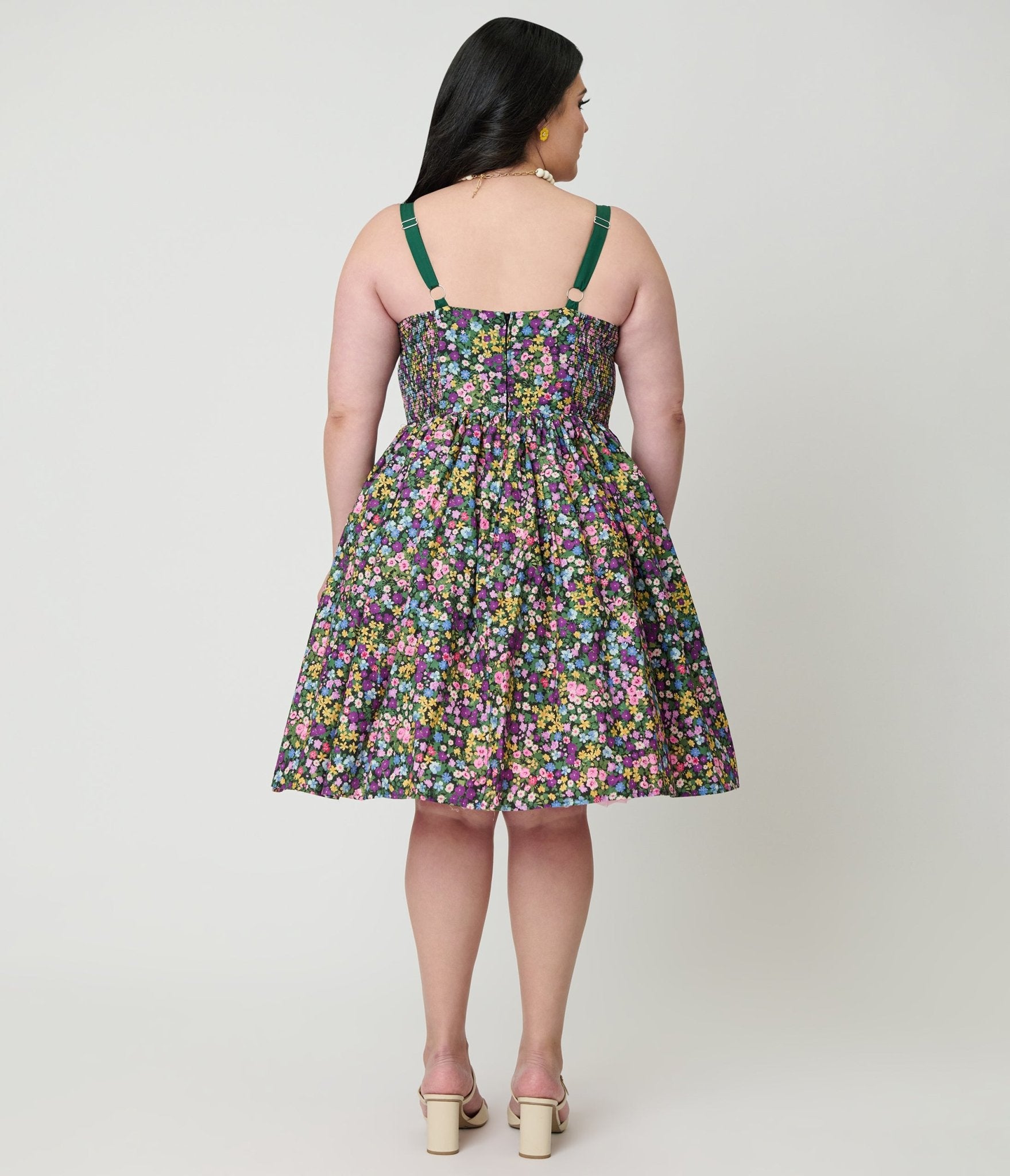 Unique Vintage Plus Size Green Ditzy Floral Sweetheart Cotton Swing Dress - Unique Vintage - Womens, DRESSES, SWING