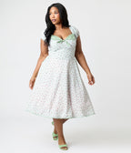 Unique Vintage Plus Size Green Floral Gingham Print Swing Dress - Unique Vintage - Womens, DRESSES, SWING