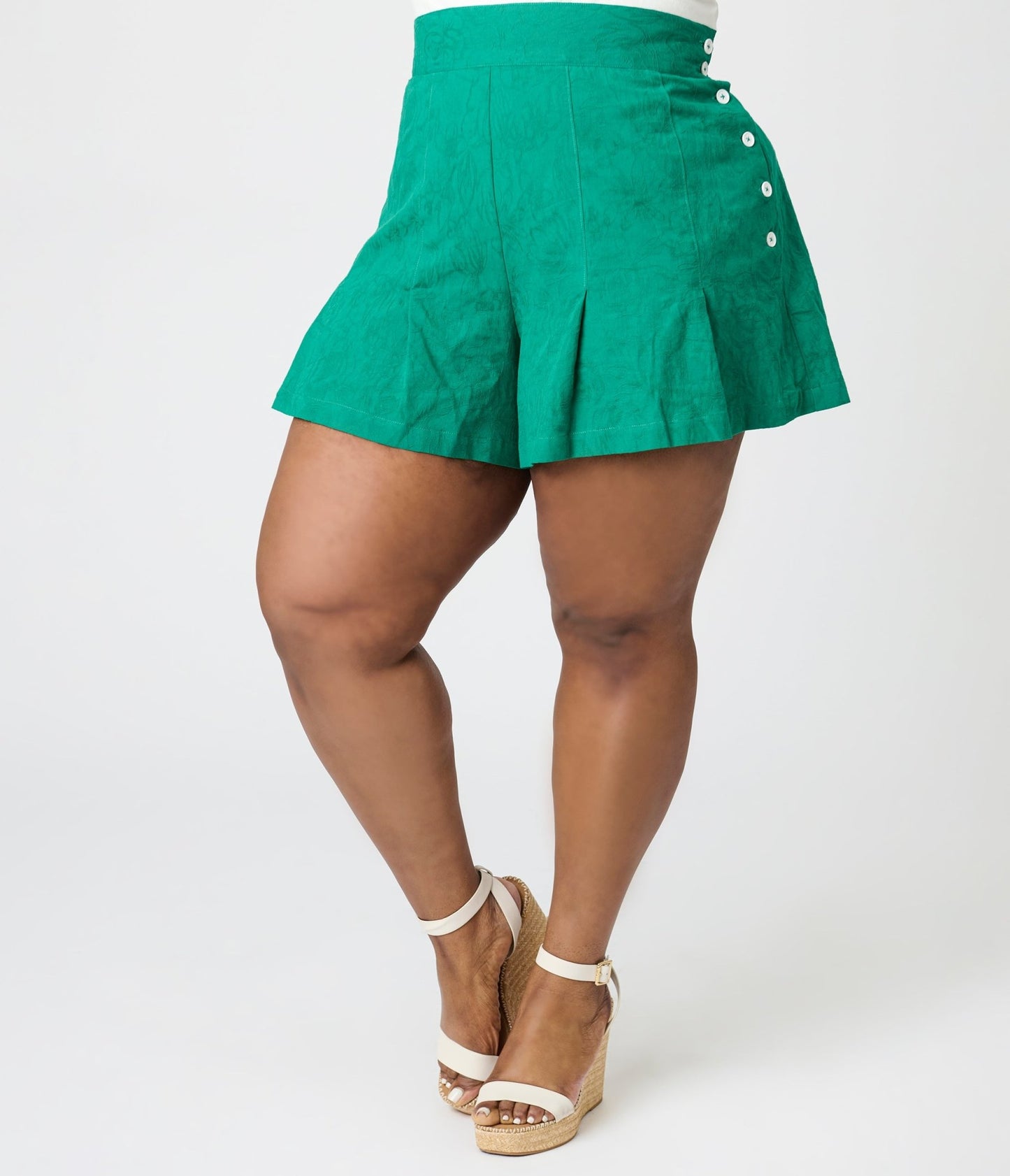Unique Vintage Plus Size Green Floral Joyce Shorts - Unique Vintage - Womens, BOTTOMS, SHORTS
