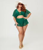 Unique Vintage Plus Size Green Flutter Sleeve Swim Top - Unique Vintage - Womens, SWIM, TOP