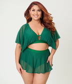 Unique Vintage Plus Size Green Flutter Sleeve Swim Top - Unique Vintage - Womens, SWIM, TOP