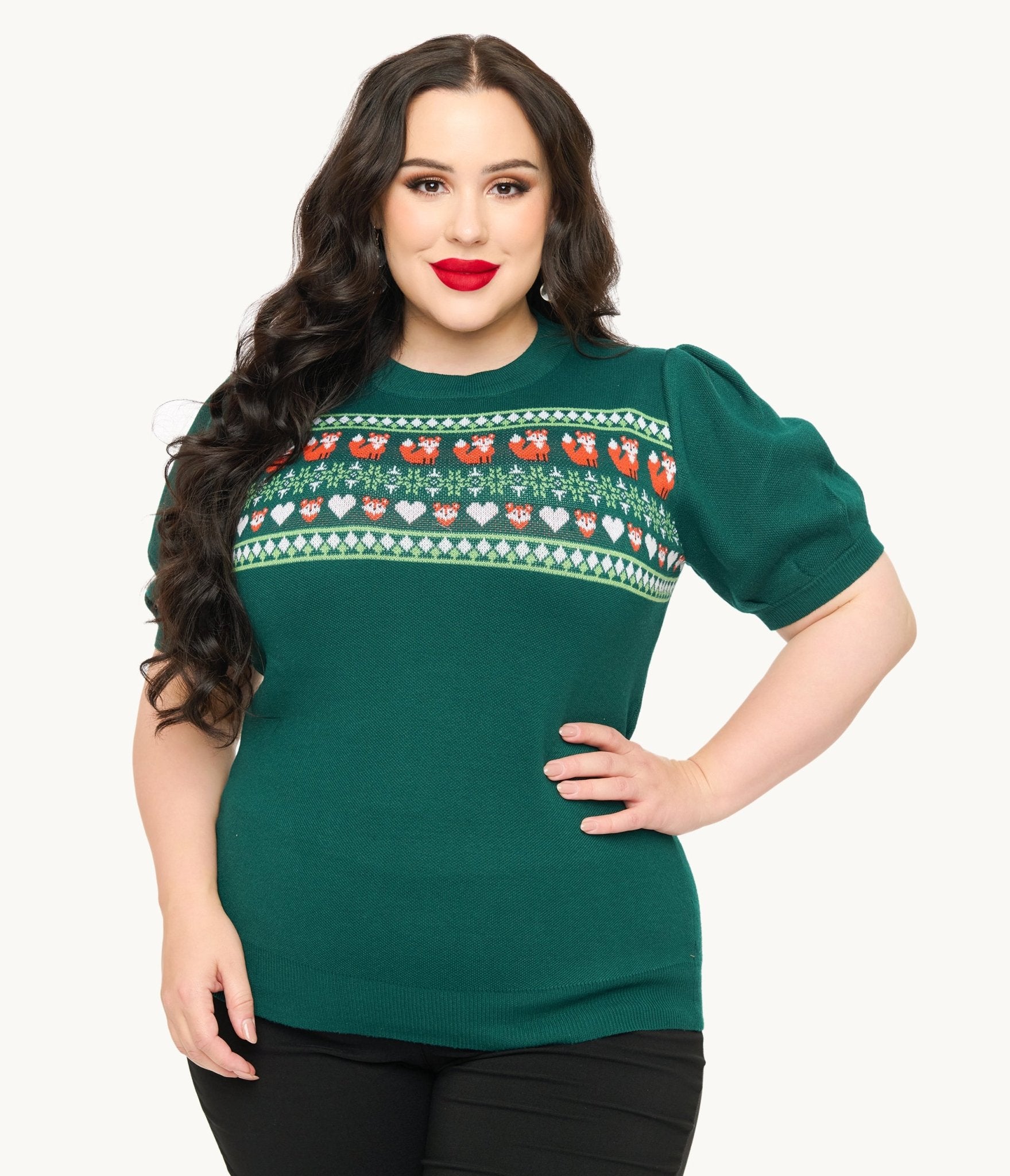 Unique Vintage Plus Size Green Fox Fair Isle Paige Sweater - Unique Vintage - Womens, TOPS, SWEATERS