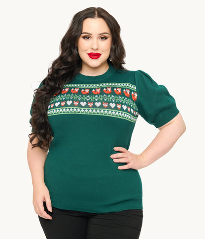 Unique Vintage Plus Size Green Fox Fair Isle Paige Sweater - Unique Vintage - Womens, TOPS, SWEATERS
