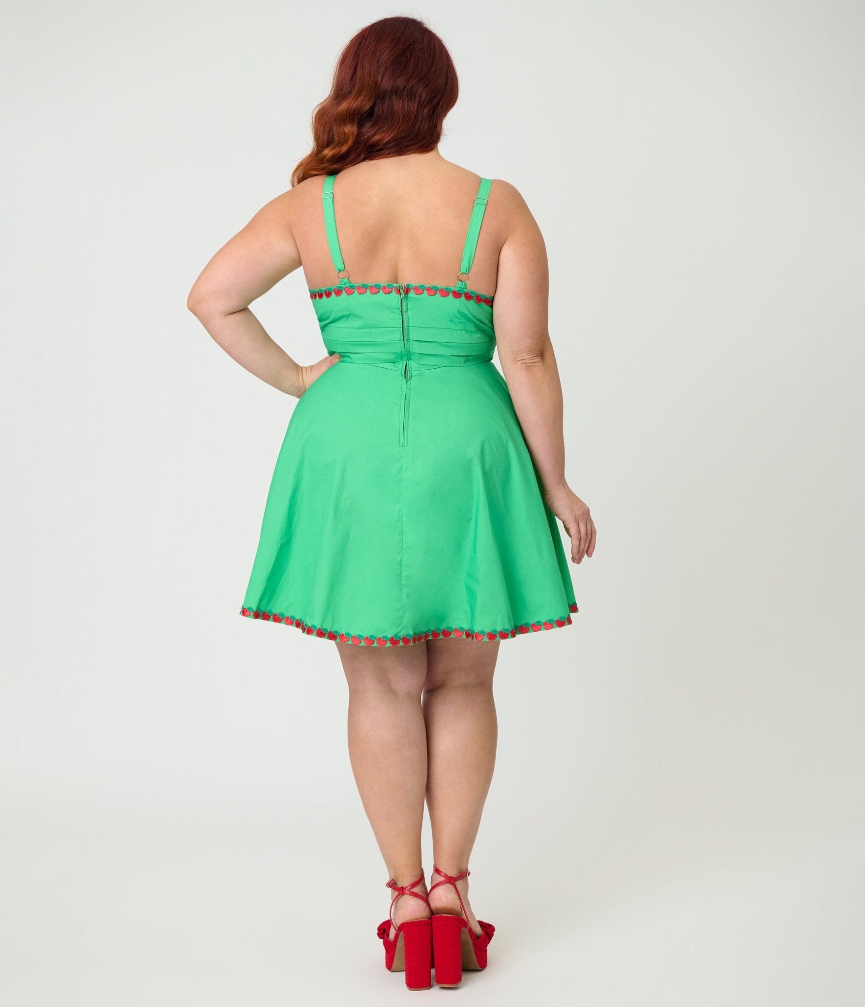 Unique Vintage Plus Size Green & Fruit Trim Cotton Flare Dress - Unique Vintage - Womens, DRESSES, FIT AND FLARE