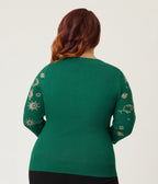 Unique Vintage Plus Size Green & Gold Celestial Minou Sweater - Unique Vintage - Womens, TOPS, SWEATERS