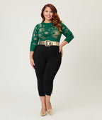 Unique Vintage Plus Size Green & Gold Celestial Minou Sweater - Unique Vintage - Womens, TOPS, SWEATERS