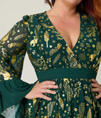 Unique Vintage Plus Size Green & Gold Foil Peacock Print Maxi Dress - Unique Vintage - Womens, DRESSES, MAXI
