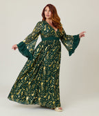 Unique Vintage Plus Size Green & Gold Foil Peacock Print Maxi Dress - Unique Vintage - Womens, DRESSES, MAXI