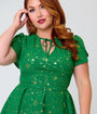 Unique Vintage Plus Size Green & Gold Star Dahlia Swing Dress